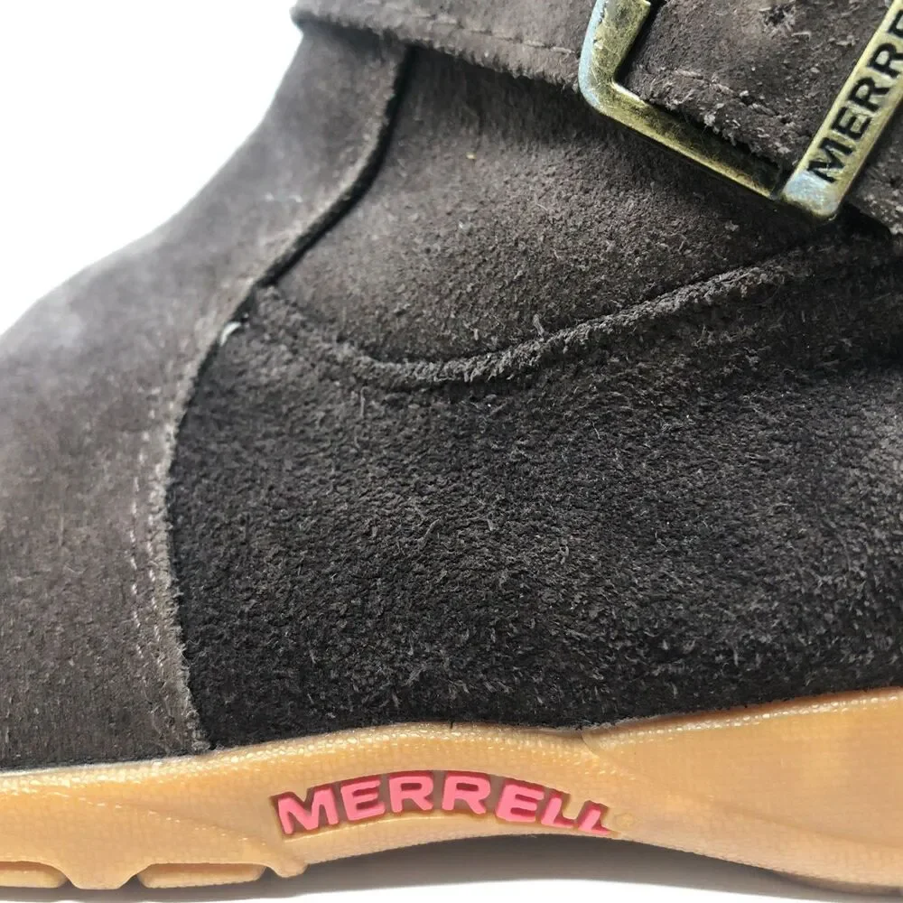 MERRELL Mimosa Harvest Suede Boots Kids Girls US 5 Brown Buckle Sherpa Winter
